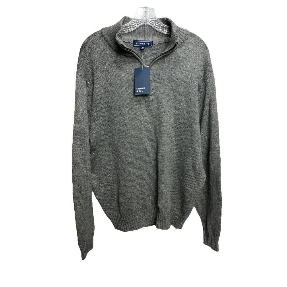 NWT Crown and Ivy Quarter Zip Pullover Men's Sweater Gray Soft sz L